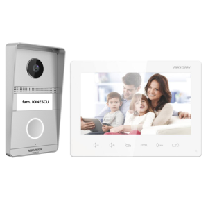 Kit videointerfon analogic 7inch, camera 2MP, conectare 2 fire - HIKVISION DS-KIS101-P(S)